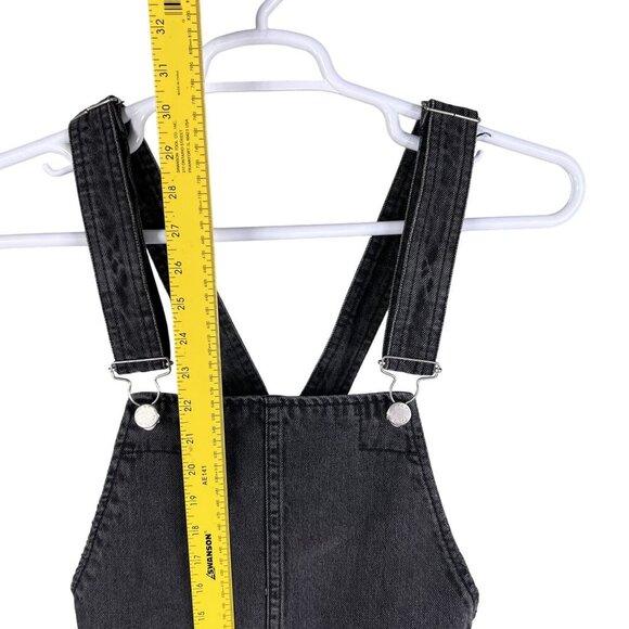 Free People Womens 4 Black Denim Overall Dress Frayed Hem Mini Jumper Grunge - Picture 10 of 15